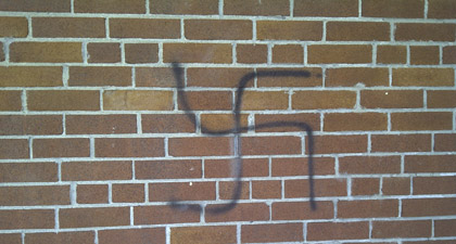 Swastika was painted on a home in the Bathurst-Sheppard area. [Beth Karstadt photo]