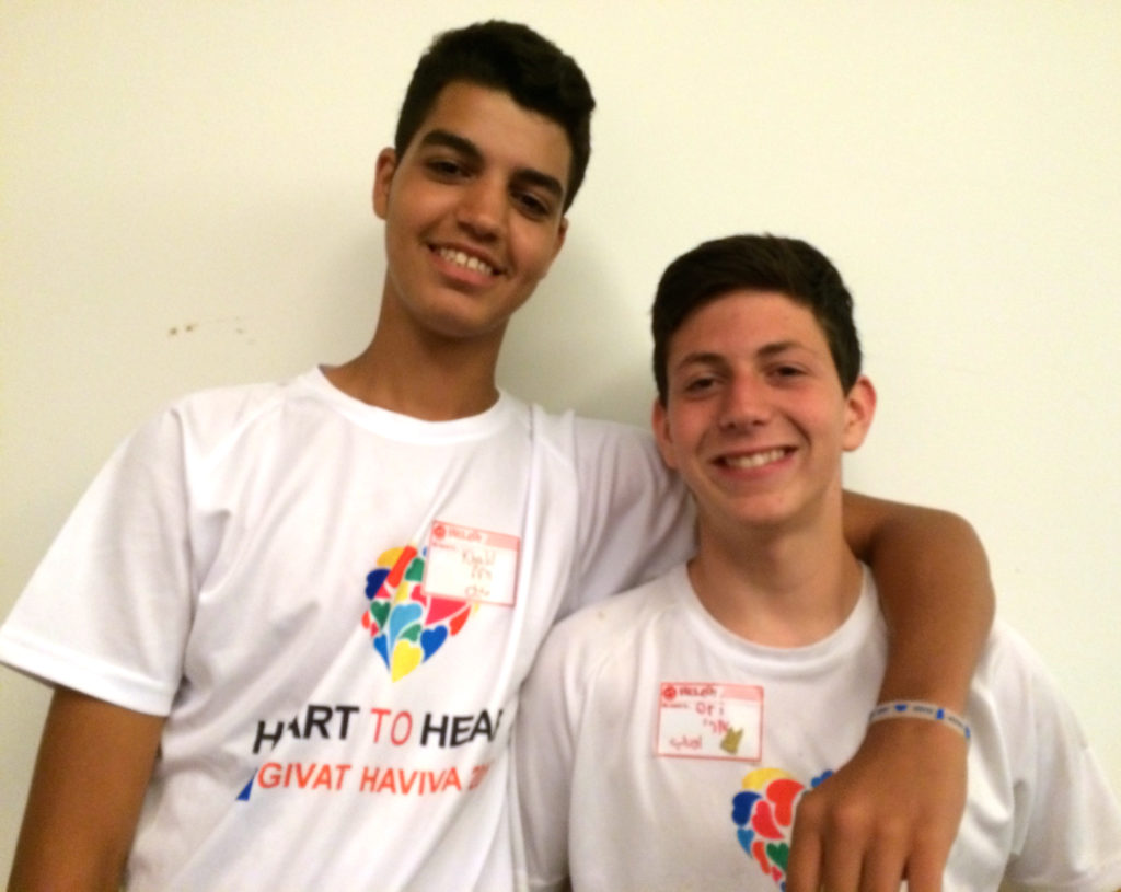 Khalil Majadly, 14, left, an Arab Israeli, and Ori Margolis, 15, a Jewish Israeli, became close friends through their par-ticipation in the Heart to Heart program at Camp Shomria. BARBARA SILVERSTEIN PHOTO 